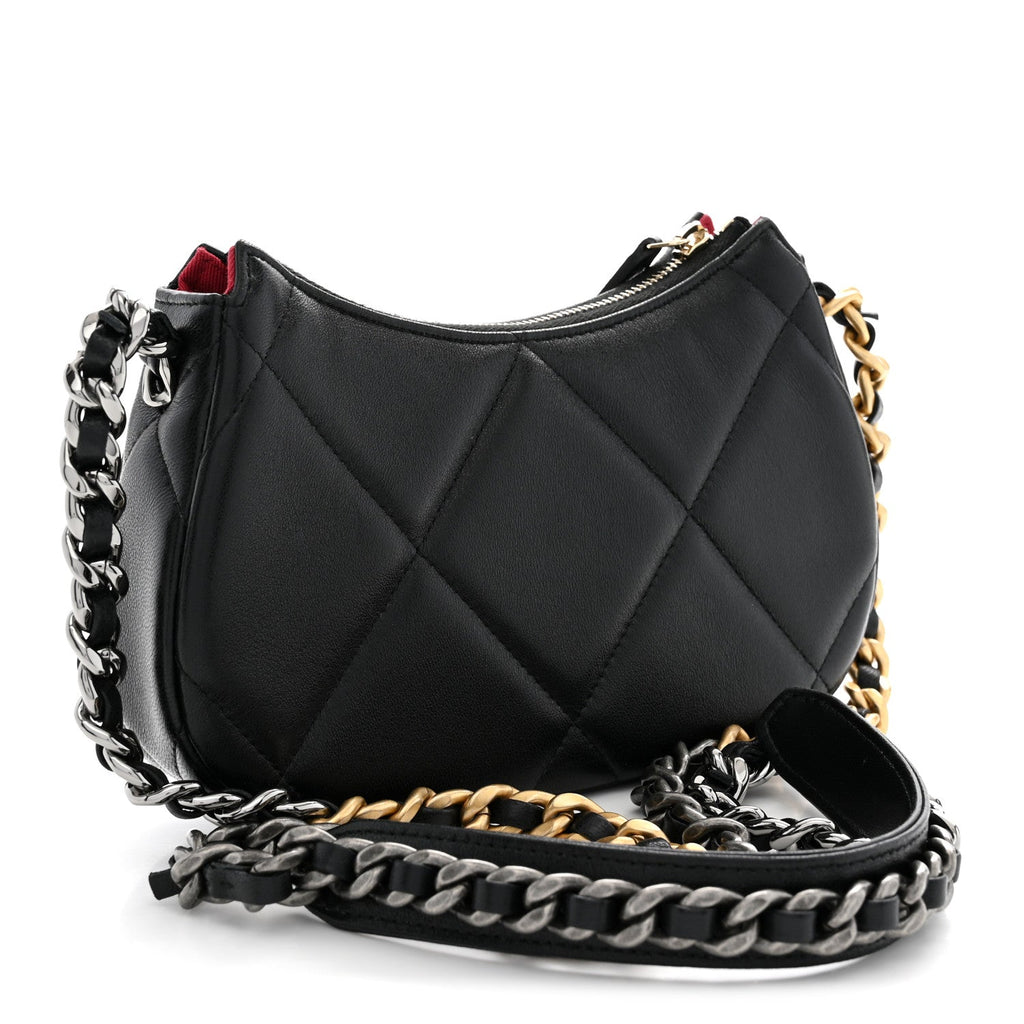 Lambskin Quilted Chanel 19 Hobo Clutch With Chain Black