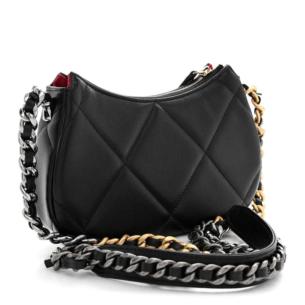 Lambskin Quilted Chanel 19 Hobo Clutch With Chain Black