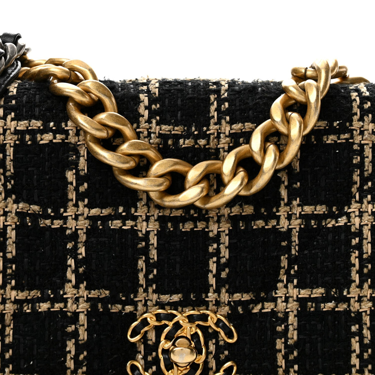 Tweed Quilted Medium Chanel 19 Flap Black Beige