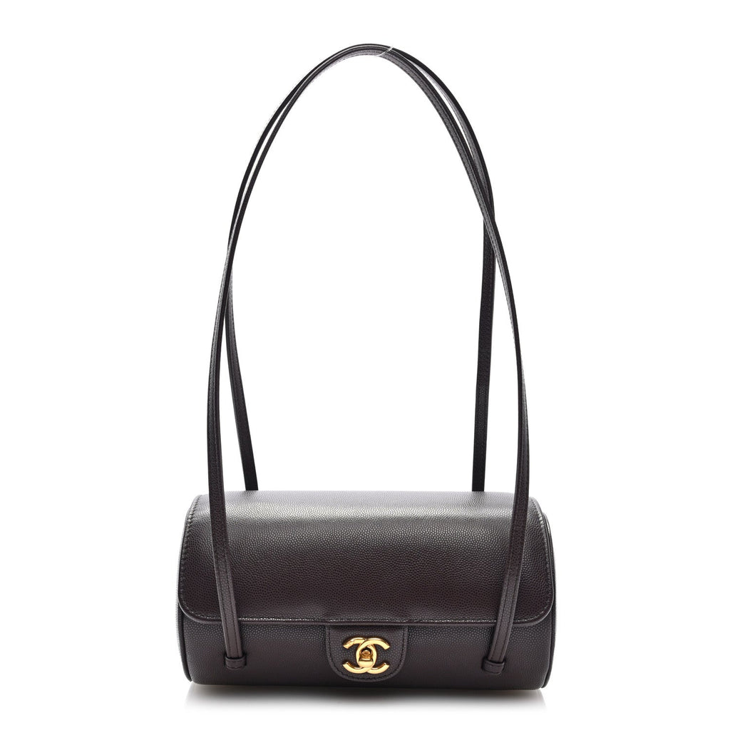 Shiny Caviar Preppy Coco Small Bowling Bag Black