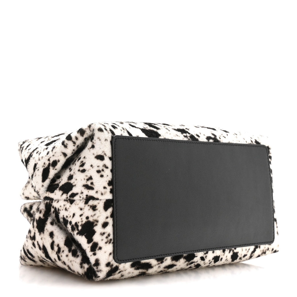 Lambskin Pony Hair Printed Clutch With Chain Black White