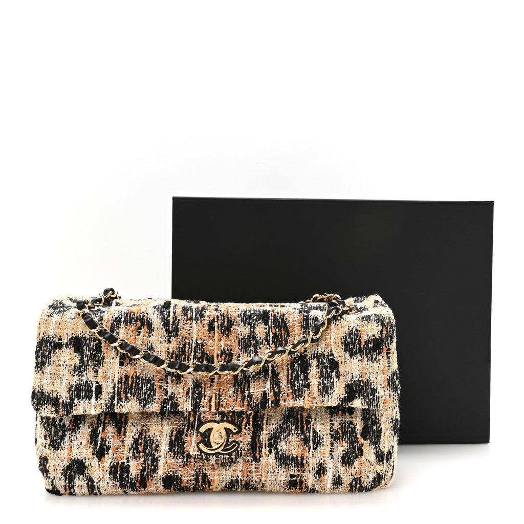 Tweed Mixed Fibers Leopard Print Small Souplissimo Maxi Flap Brown Black White