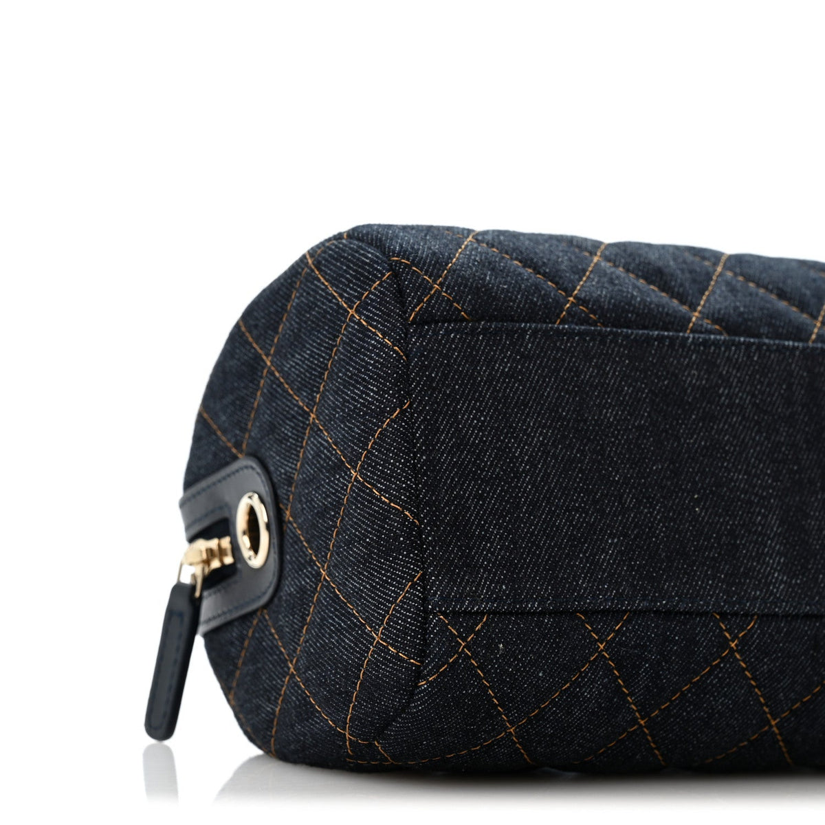 Denim Quilted Barrel Clutch With Chain Dark Blue Orange