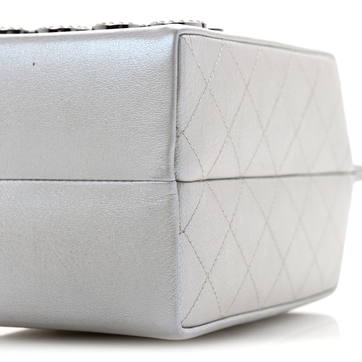 Metallic Goatskin Lait de Coco Milk Carton Bag Silver