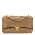 Suede Calfskin Small Souplissimo Maxi Flap Dark Beige