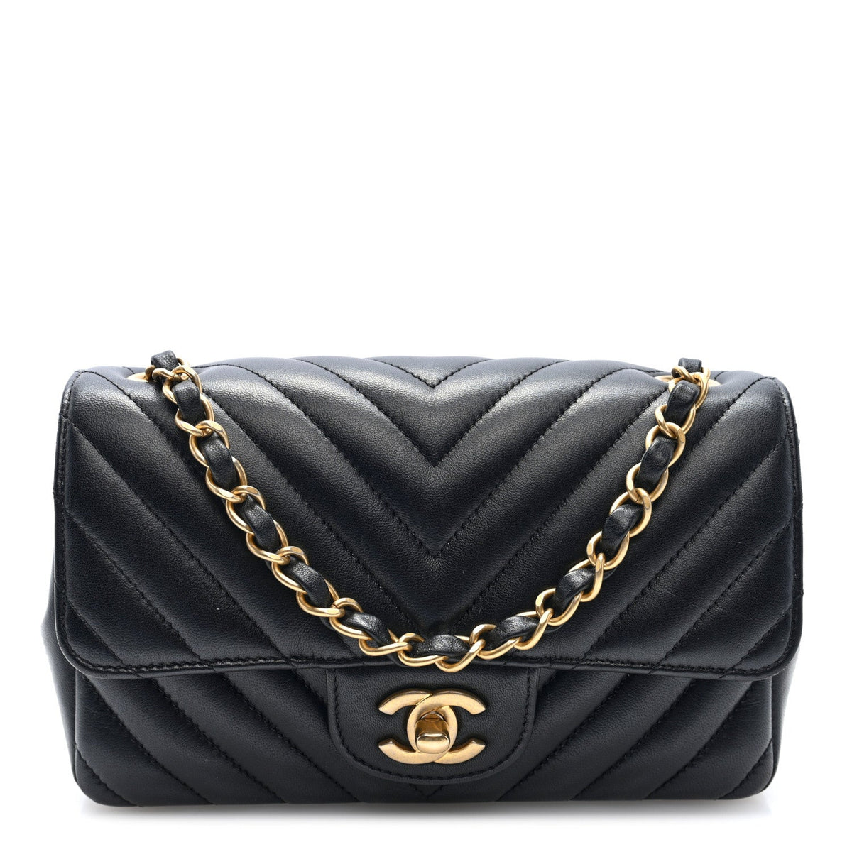 Lambskin Chevron Quilted Mini Rectangular Flap Black