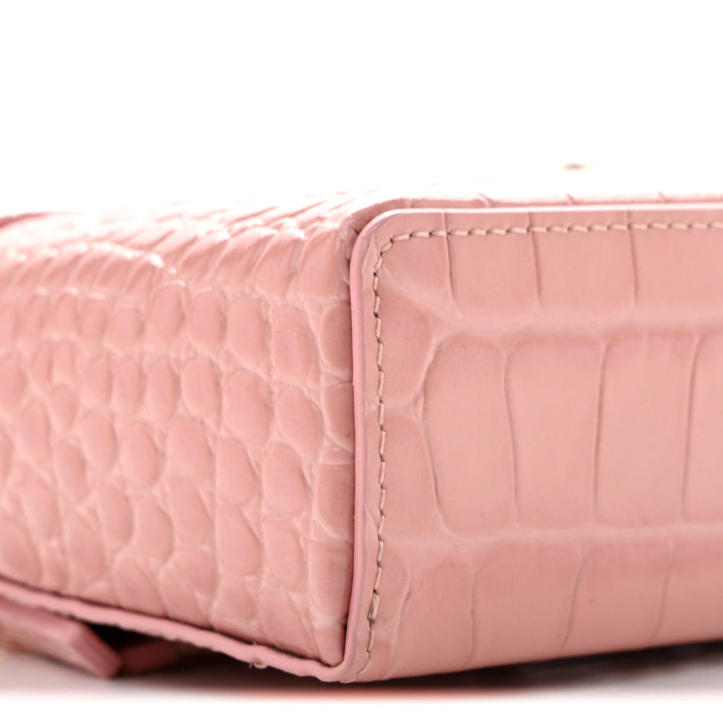 Calfskin Crocodile Embossed Crococo Exoticoco Vanity With Chain Light Pink
