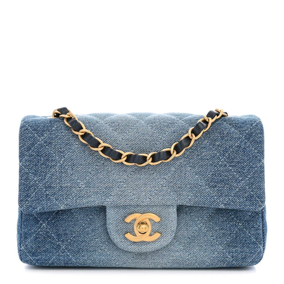 Washed Denim Quilted Mini Rectangular Flap  Blue