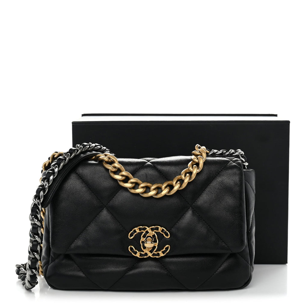 Goatskin Quilted Medium Chanel 19 Flap Black