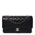 Caviar Quilted Medium Double Flap Black