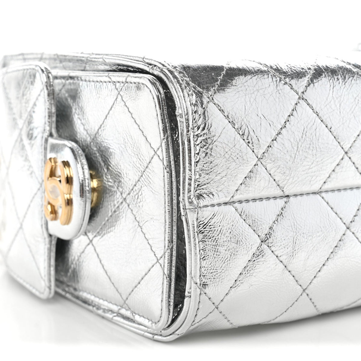 Metallic Aged Calfskin Quilted Mini Chanel 25 Handbag Silver