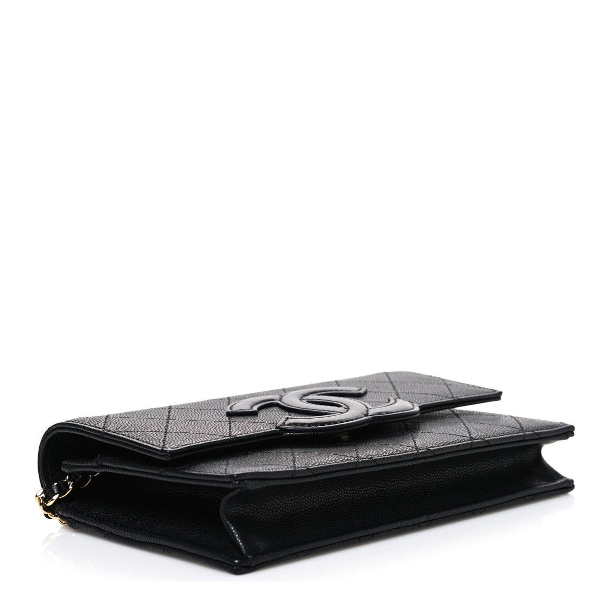 Shiny Caviar Lambskin Quilted CC Neo Filigree Wallet on Chain WOC Black