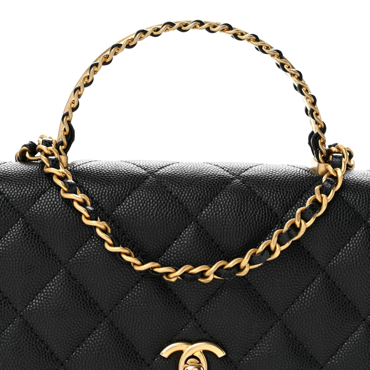 Shiny Caviar Quilted Pick Me Up Wallet On Chain WOC Black