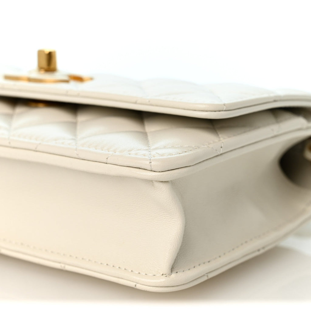 Lambskin Enamel Quilted CC Slide Wallet On Chain WOC White