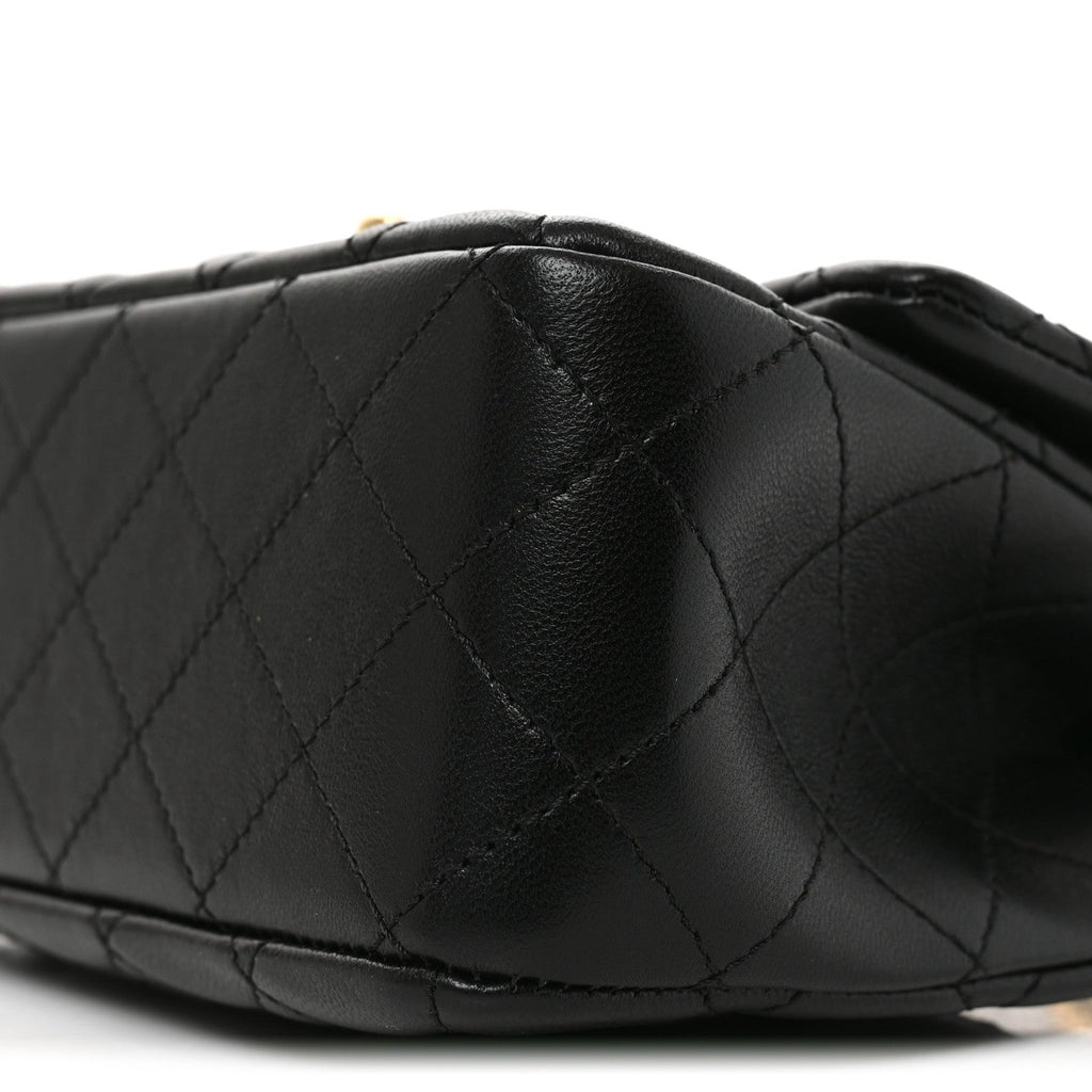 Lambskin Quilted Mini Pearl Crush Flap Black