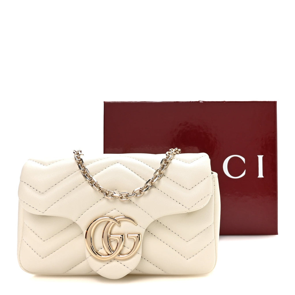 Lambskin Matelasse Mini GG Marmont Shoulder Bag White