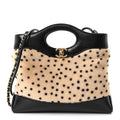 Shiny Lambskin Pony Hair Cheetah Printed Mini 31 Shopping Bag Light Beige Black
