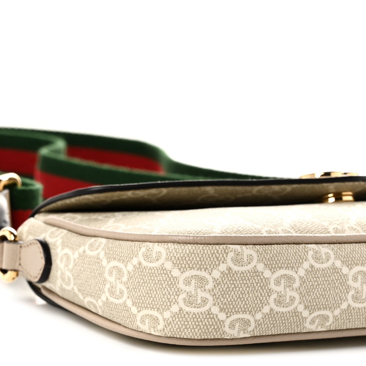 GG Supreme Monogram Textured Dollar Calfskin Web Mini Ophidia Envelope Shoulder Bag Beige Mystic White Oatmeal