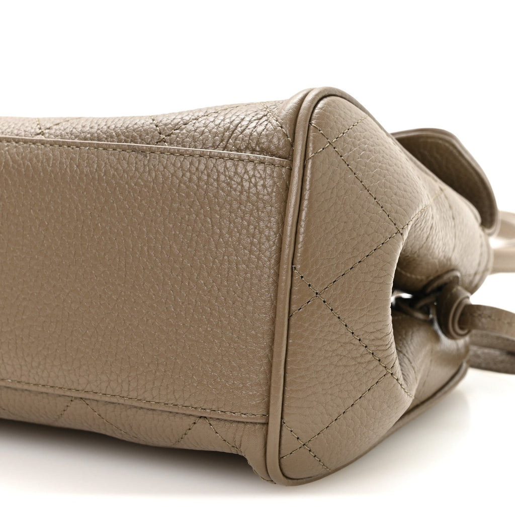 Grained Calfskin Stitched Urban Essentials Small Shopping Bag Dark Khaki