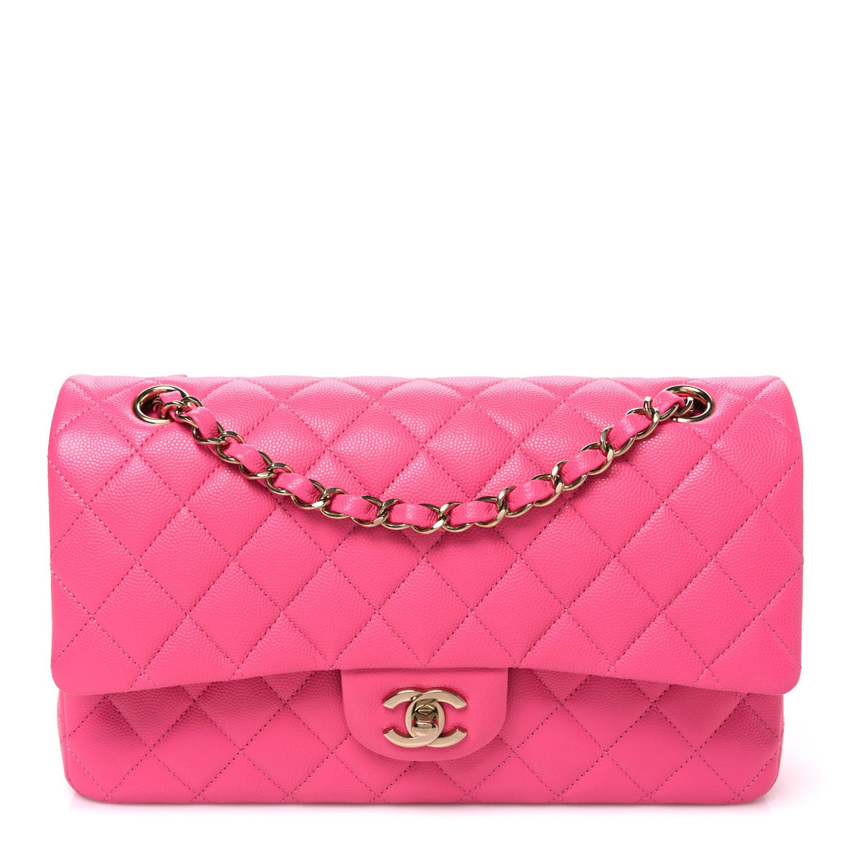 Caviar Quilted Medium Double Flap Dark Pink