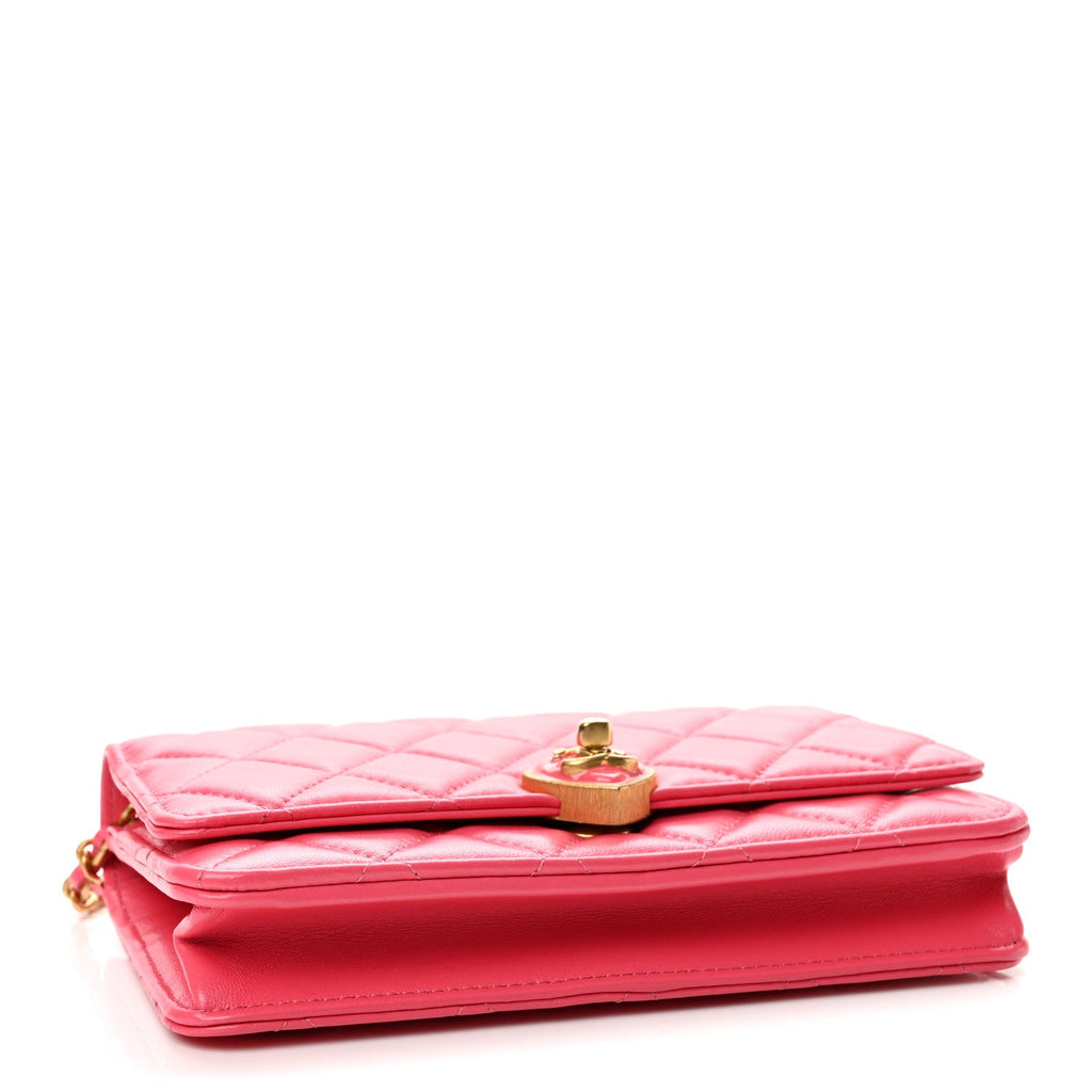Lambskin Plexiglass Quilted Coco Love Wallet On Chain WOC Pink