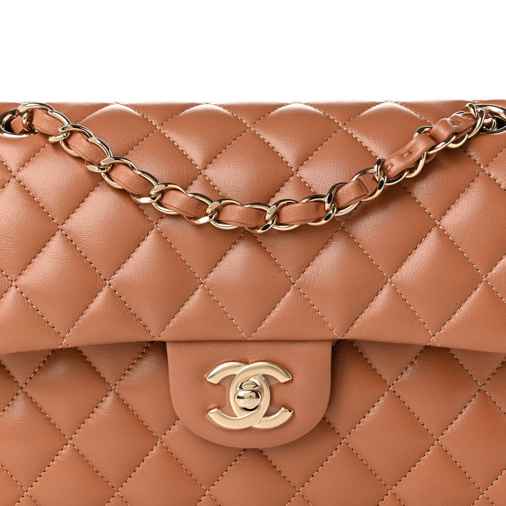Lambskin Quilted Small Double Flap Brown