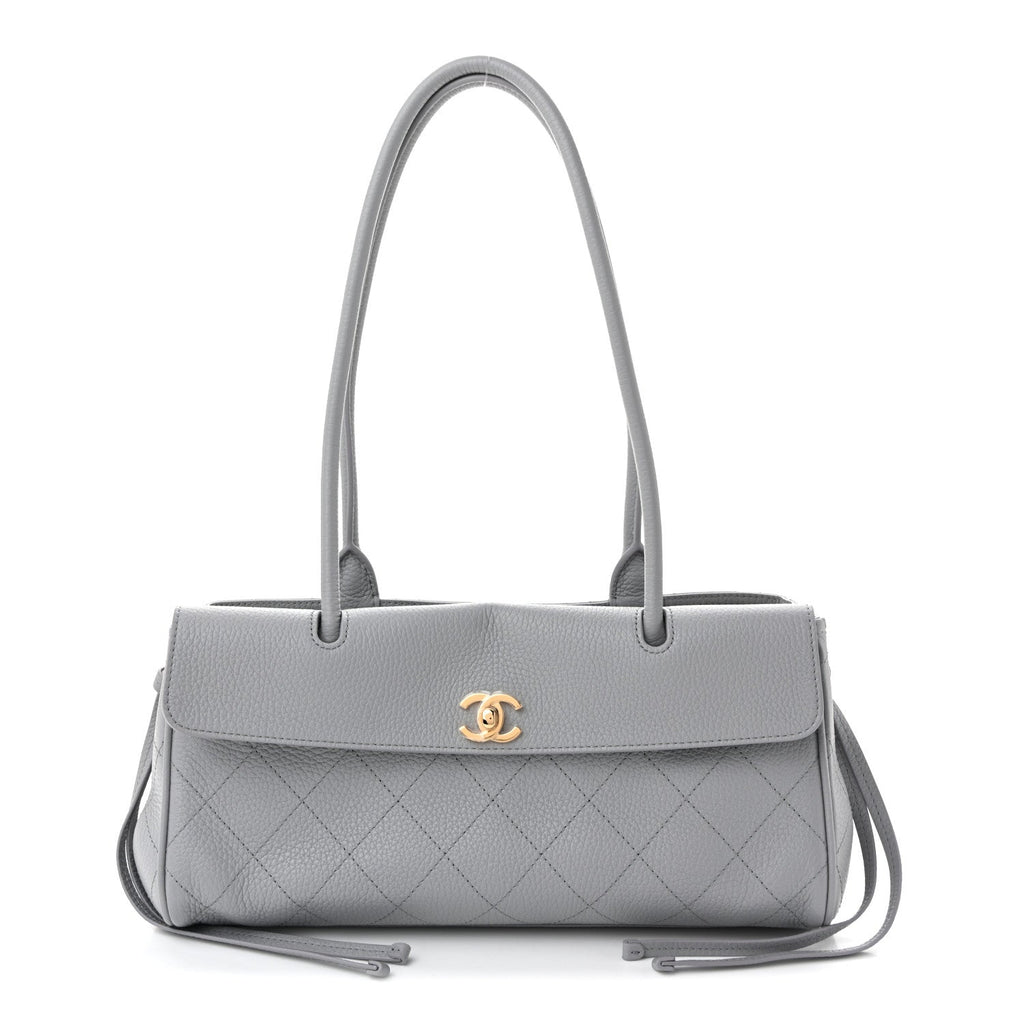 Grained Calfskin Stitched Urban Essentials Small Shopping Bag Grey