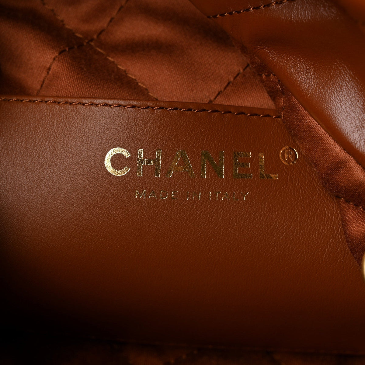 Shiny Calfskin Quilted Mini Chanel 22 Light Brown