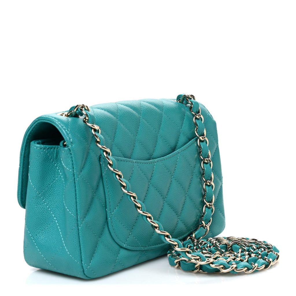 Caviar Quilted Mini Rectangular Flap Blue