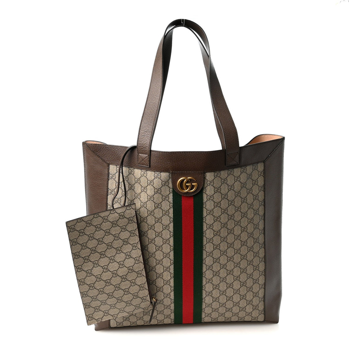 GG Supreme Monogram Web Large Ophidia Vertical Shopping Tote Brown