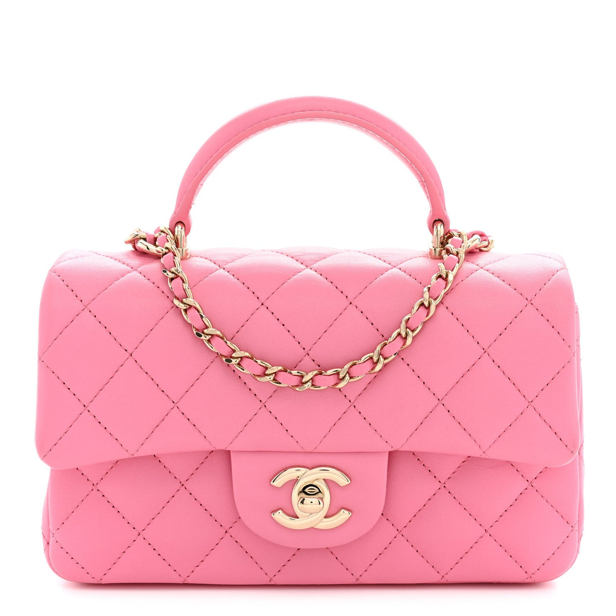 Lambskin Quilted Mini Top Handle Rectangular Flap Light Pink