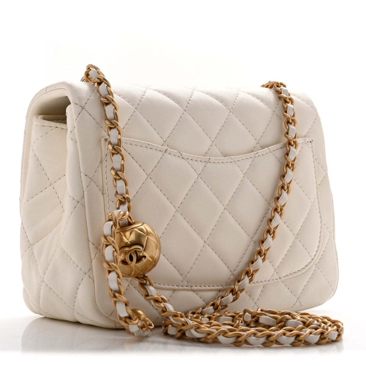 Lambskin Quilted Mini Pearl Crush Flap White