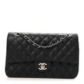 Lambskin Quilted Medium Double Flap Black