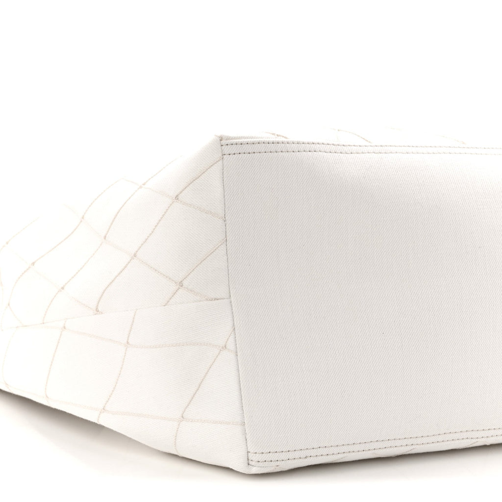 Denim Calfskin Quilted Coco Beach Small Shopping Tote White Black