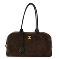 Suede Calfskin Large Perfect Bowling Bag Dark Brown