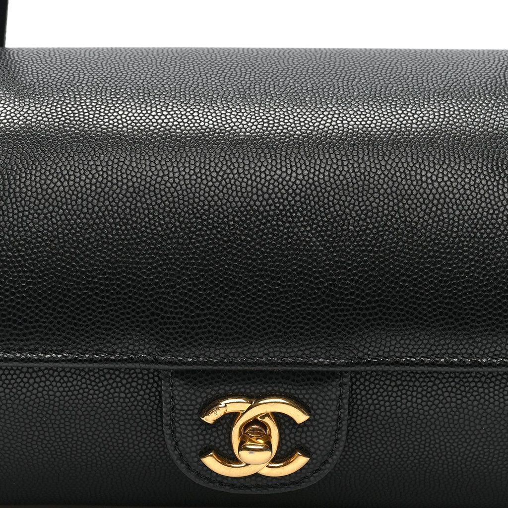 Shiny Caviar Preppy Coco Small Bowling Bag Black