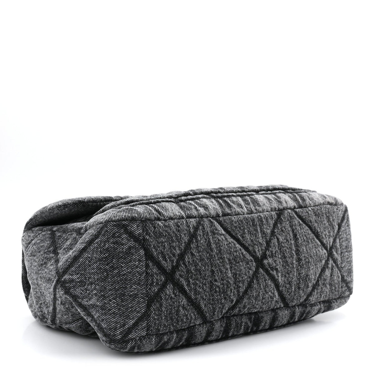 Washed Denim Quilted Large Flap Bag Black