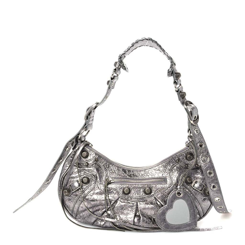 Metallic Agneau Arena Small Le Cagole Shoulder Bag Silver