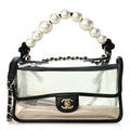 Lambskin PVC Sand By The Sea Flap With Pearl Strap Black