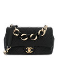 Lambskin Quilted Resin Bi-Color Chain Flap Bag Black