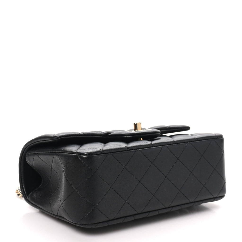 Lambskin Quilted Mini Top Handle Rectangular Flap Black