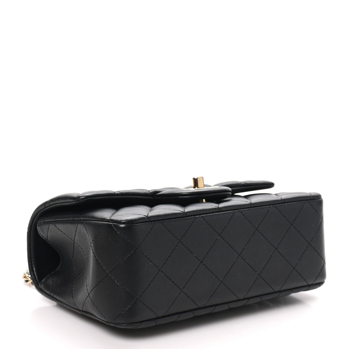 Lambskin Quilted Mini Top Handle Rectangular Flap Black