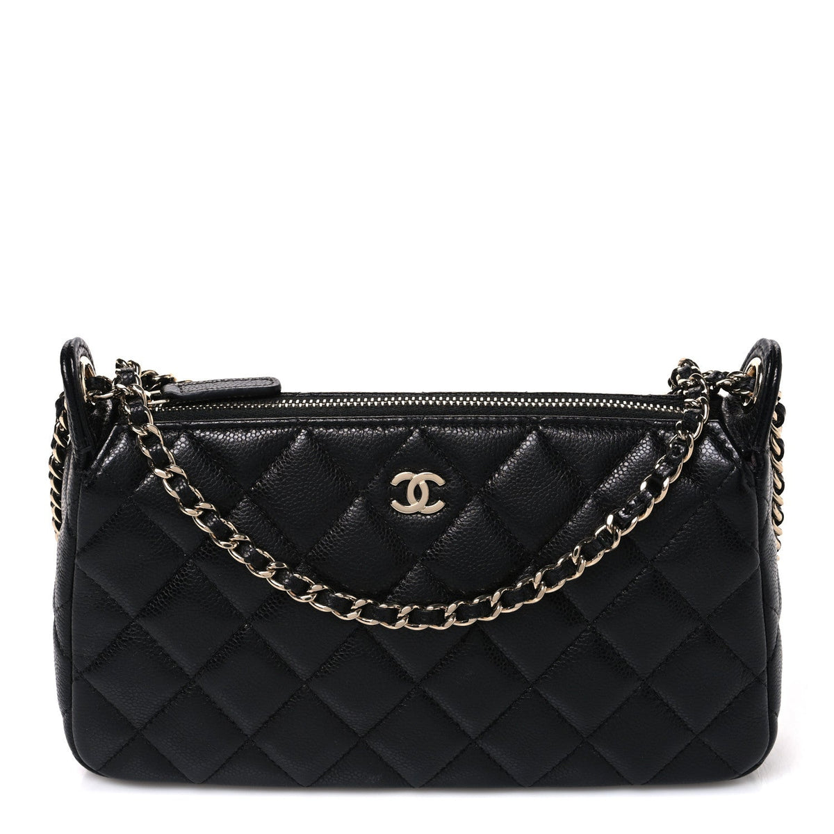 Caviar Quilted Purse With Chain Black