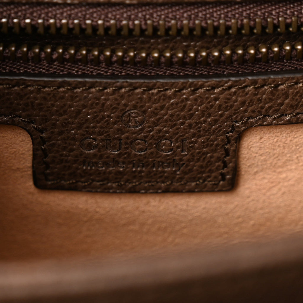 GG Supreme Monogram Textured Dollar Calfskin Web Small Ophidia Padlock Top Handle Bag Beige Ebony New Acero