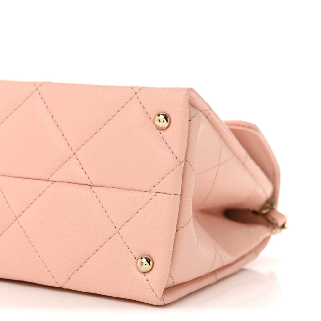 Caviar Quilted Mini Retro Twist Top Handle Flap Light Pink