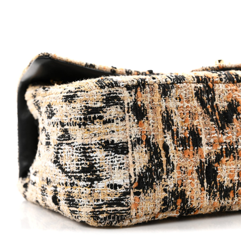 Tweed Mixed Fibers Leopard Print Small Souplissimo Maxi Flap Brown Black White