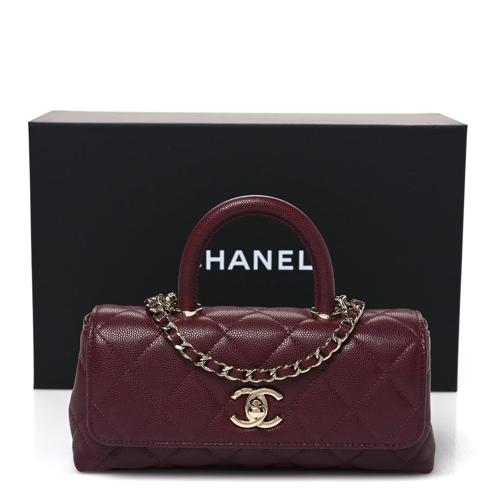 Caviar Quilted Coco Handle East West Clutch With Chain Dark Burgundy