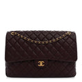 Grained Calfskin Quilted XXL Travel Flap Bag Burgundy