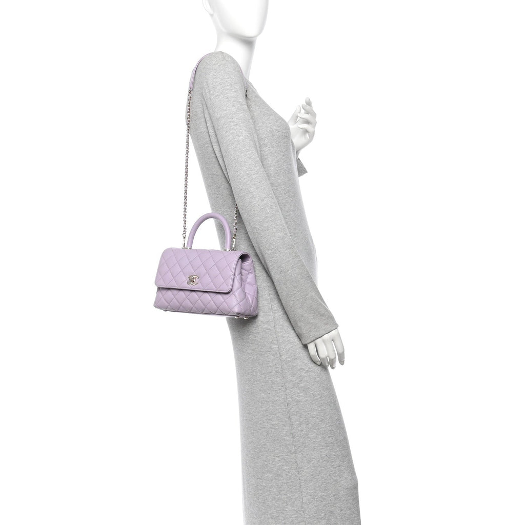 Caviar Quilted Mini Coco Handle Flap Light Purple