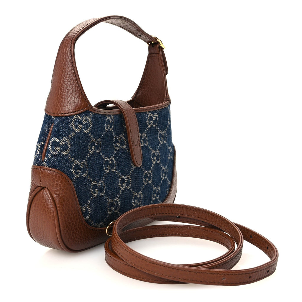 New Denim GG Monogram Calfskin Mini Jackie 1961 Hobo Blue Tea Cuir